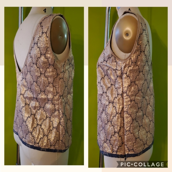 Prada Metallic Tapestry V-Neck Side Zip Tank Top - Picture 2 of 6